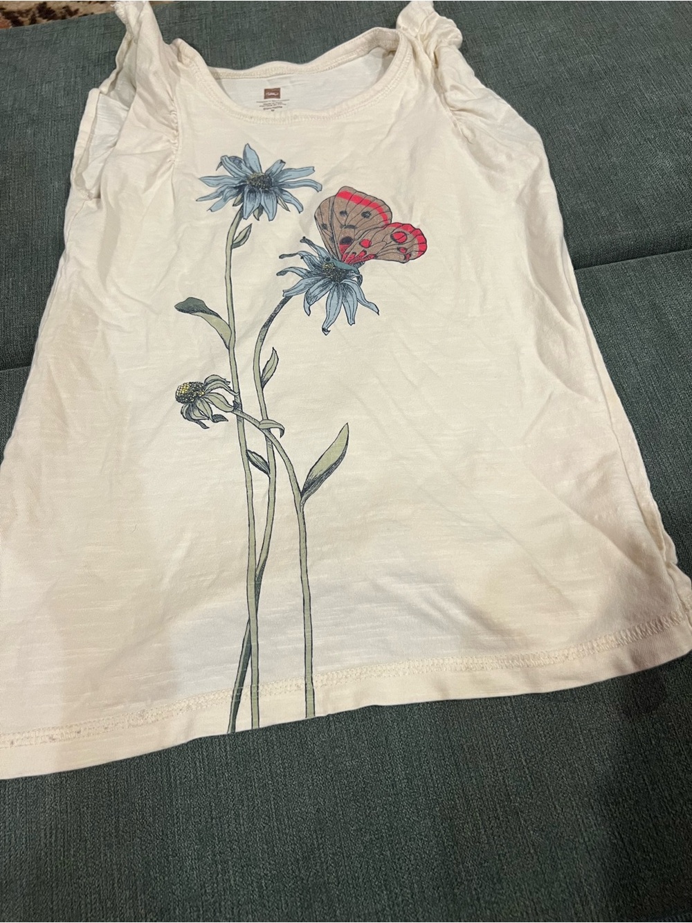 Tea Collection White Tank Top with Blue Floral Print